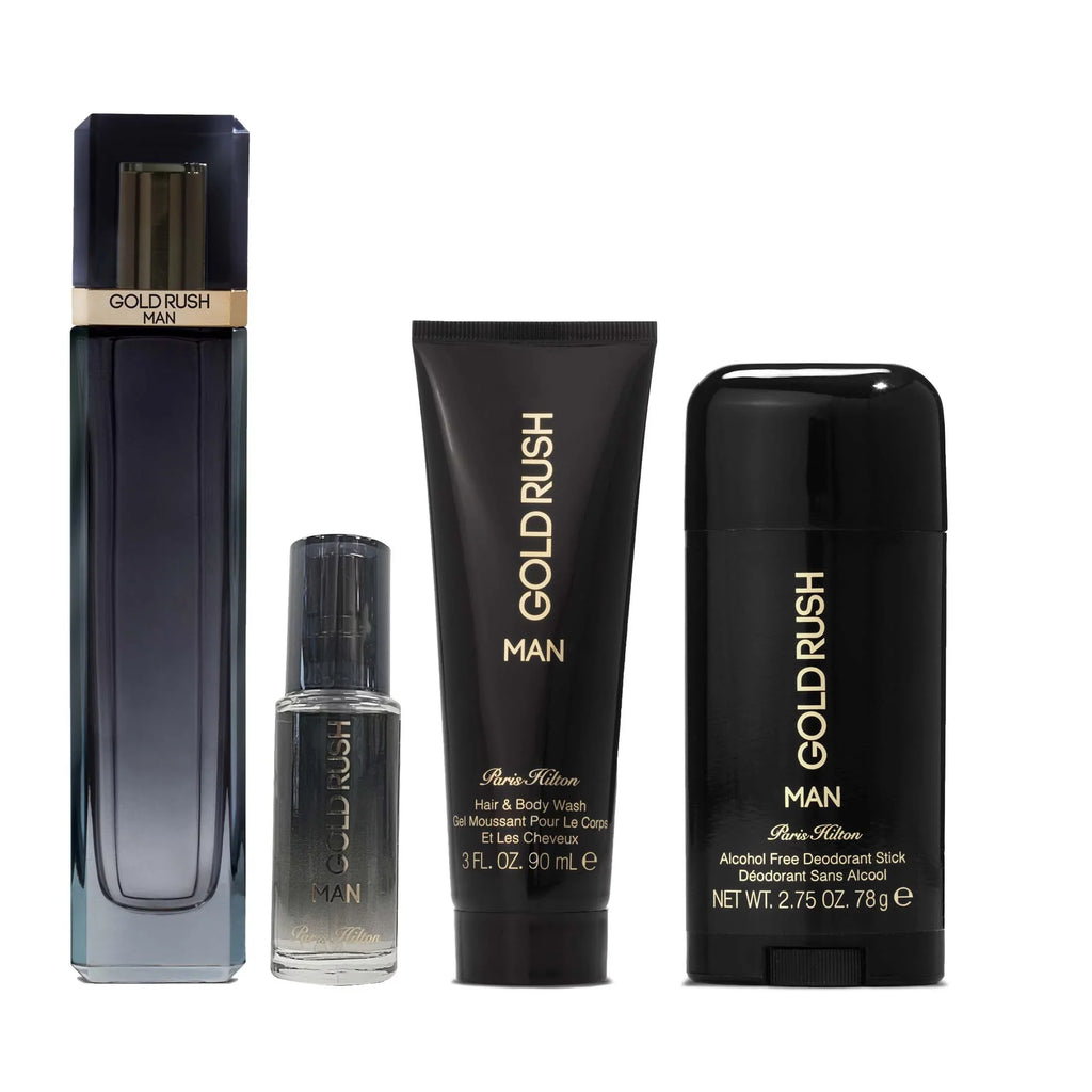 Paris Hilton Gold Rush Cologne Gift Set for Men, 4 Pieces
