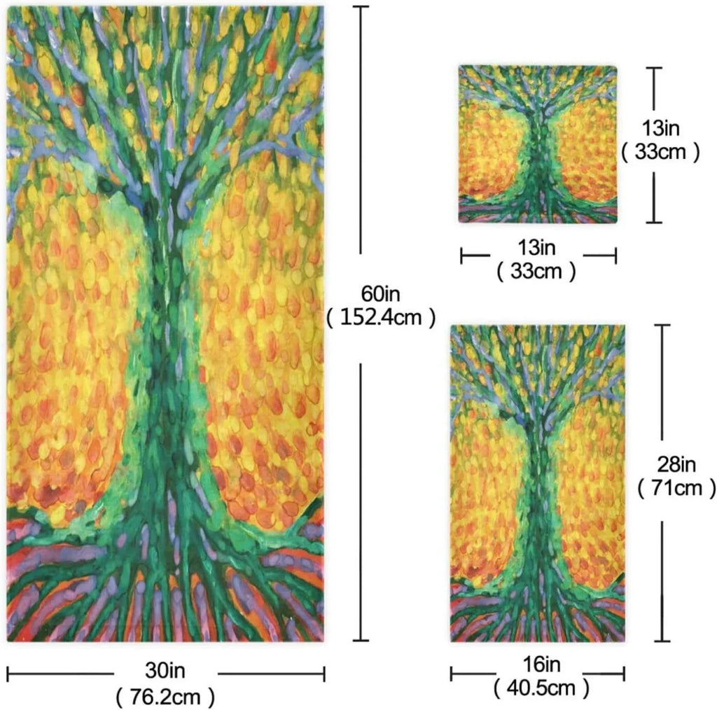 SKYSONIC 3 Pack Towel Abstract Tree for Life Cotton Bath Towel Set (1 Bath Towel, 1 Hand Towel, 1 Washcloth) for Bathroom, Super Soft and Quick Dry Towels