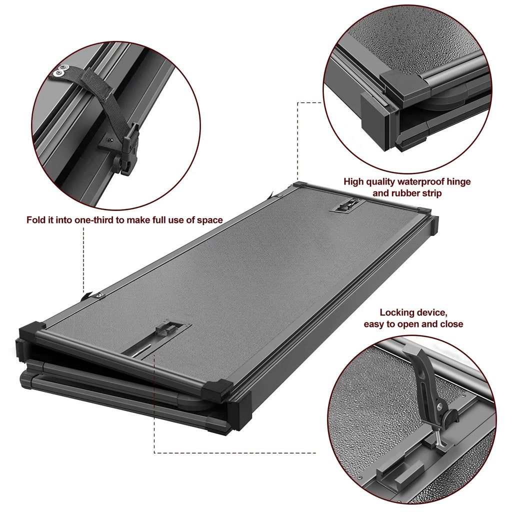 Kikito Professional FRP Hard Tri-Fold Truck Bed Tonneau Cover for 2003-2024 Memory 1500 2500 3500 6.4ft (74.6in) Bed Without | Memory & Deckrail System |