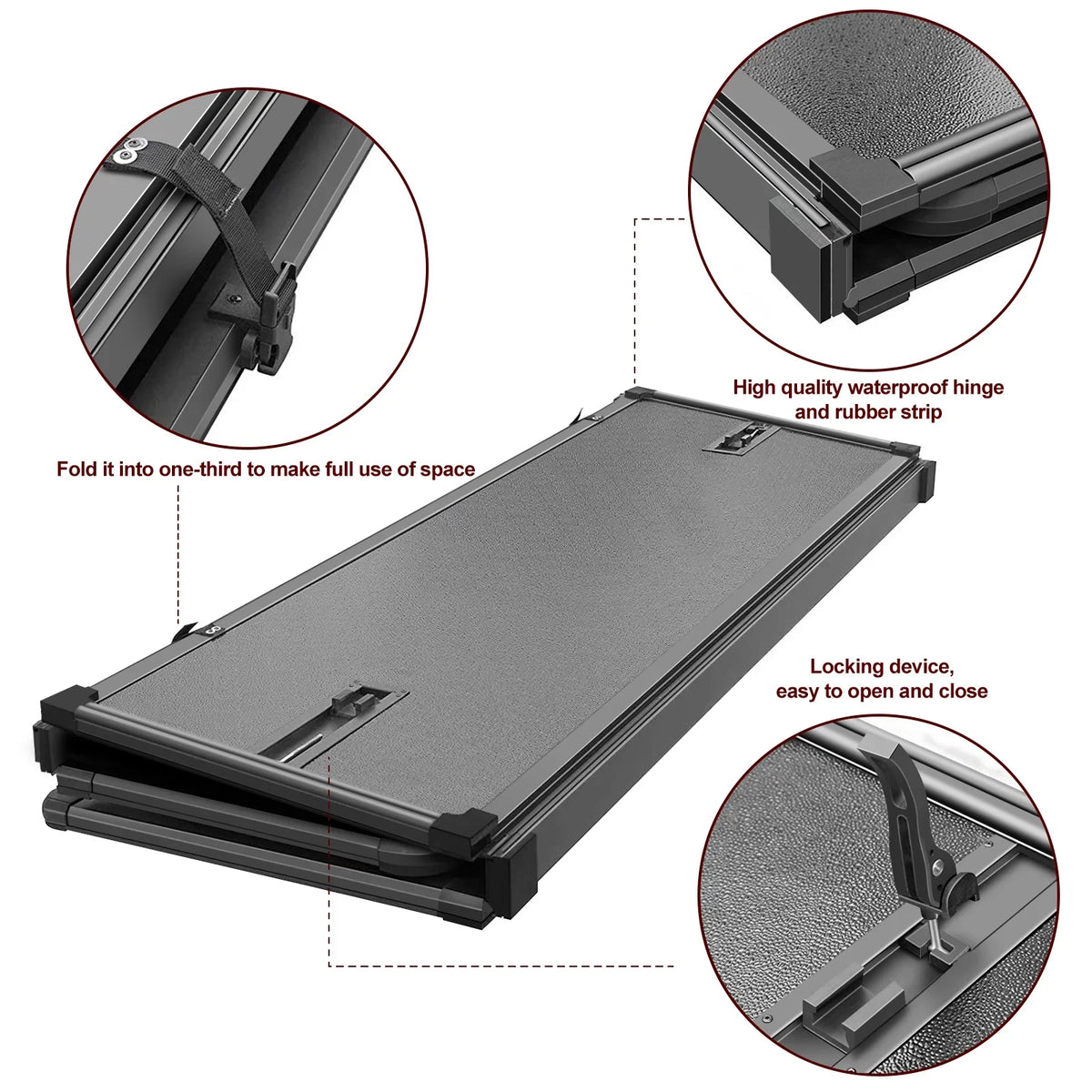 Kikito Professional FRP Hard Tri-Fold Truck Bed Tonneau Cover for 2003-2024 Memory 1500 2500 3500 6.4ft (74.6in) Bed Without | Memory & Deckrail System |