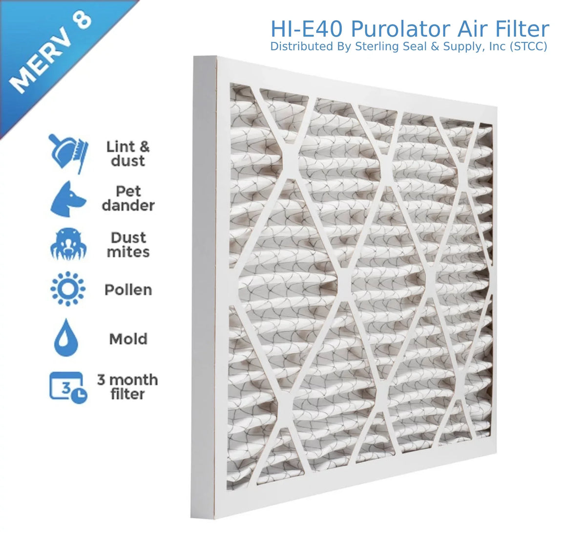 16x24x1, Purolator / Air Guard Hi-E 40 Extended Surface Pleated Air Filter, Mechanical MERV 8, (6 Pack)