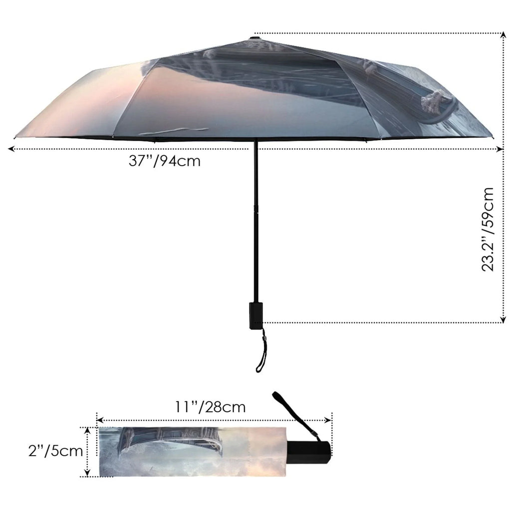 Winter Snow with Boat Compact Folding Umbrella for Rain Windproof Travel Umbrella UPF 50+ Lightweight Packable Arc Size