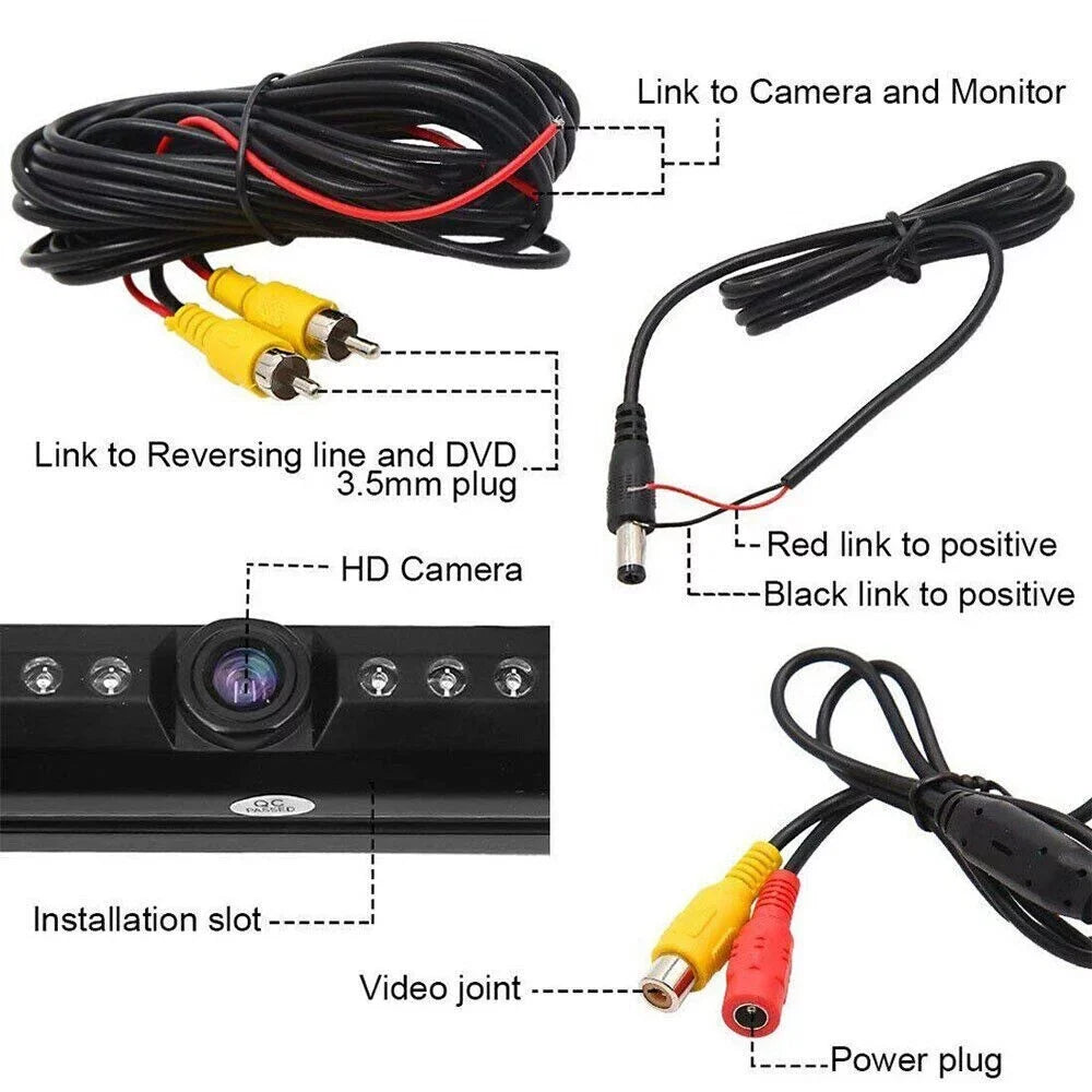 JahyElec HD Color CMOS Car License Plate Memory Mount Rear View Backup Camera 8 IR LED