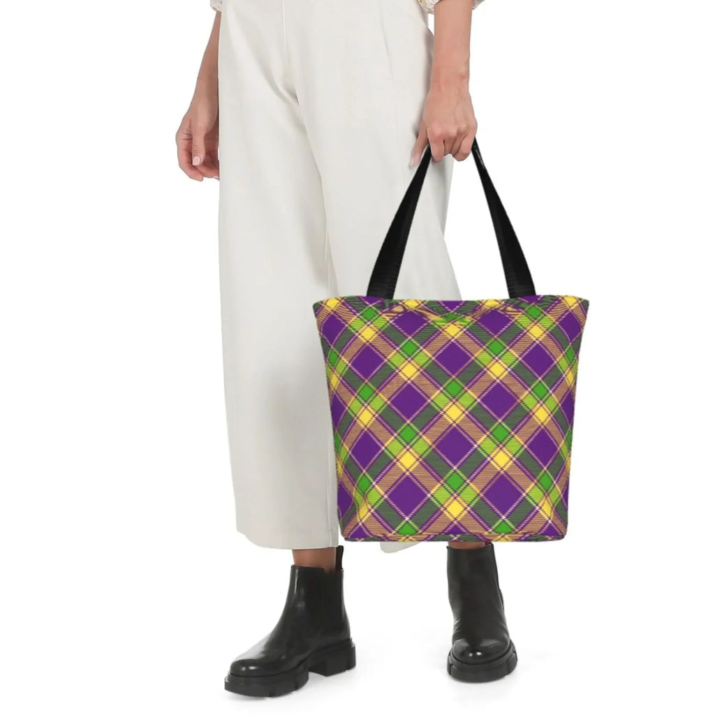 Lukts Mardi Gras Plaid Tote Bag,Shoulder Bag Women'S Hobos Handbags Large Capacity Shopping Bag