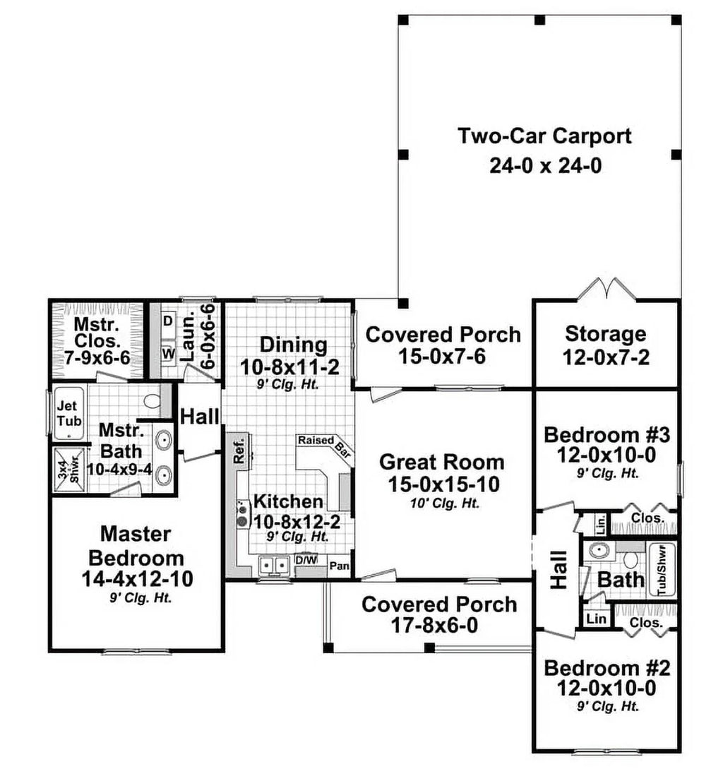 House Plan Gallery - HPG-1354 - 1,354 sq ft - 3 Bedroom - 2 Bath Small House Plans - Single Story Printed Blueprints - Simple to Build (5 Printed Sets)