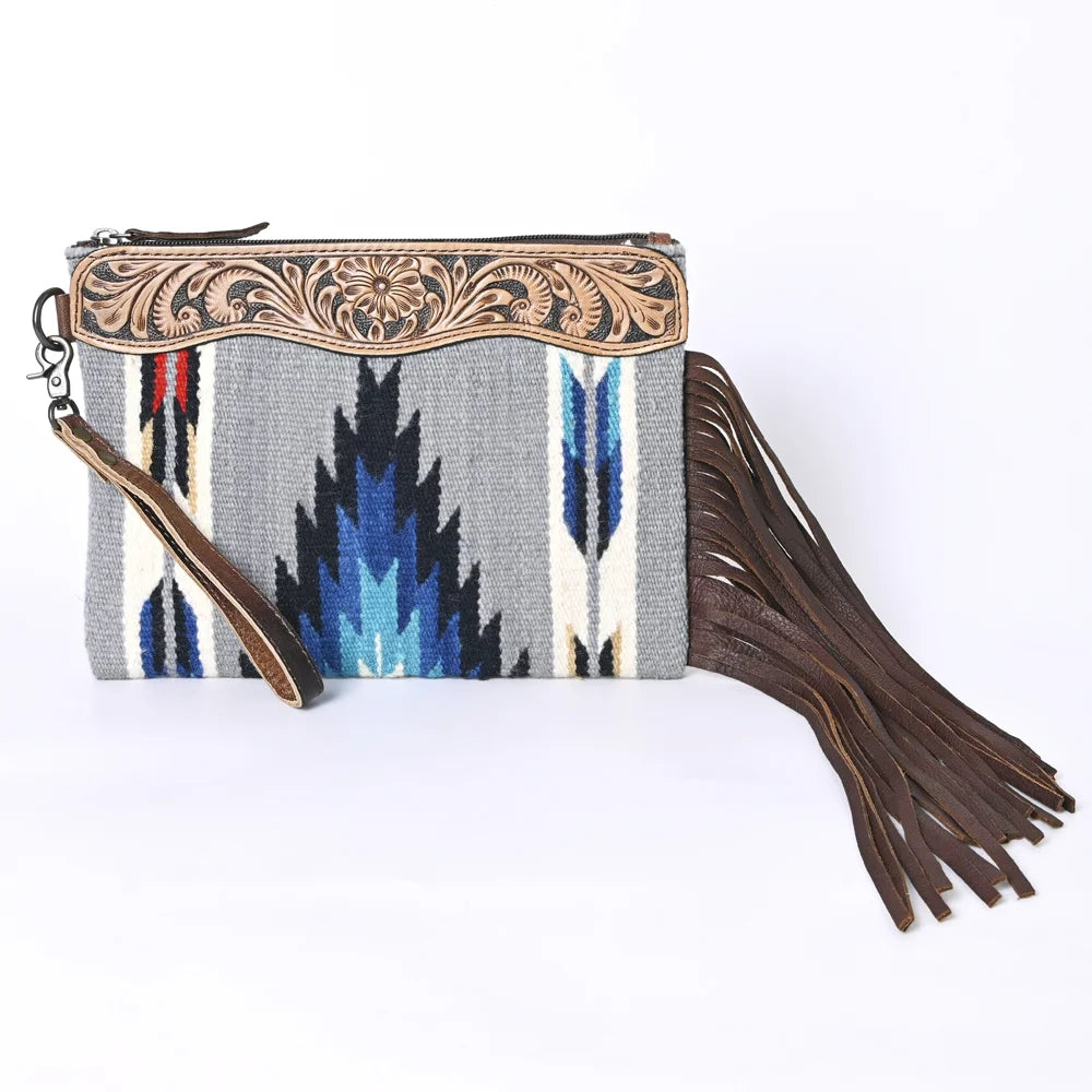 KB OHLAY WRISTLET Hand Tooled Upcycled Wool Genuine Leather women bag western handbag purse