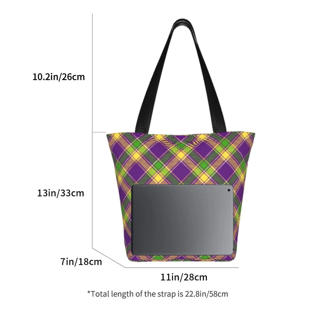 Lukts Mardi Gras Plaid Tote Bag,Shoulder Bag Women'S Hobos Handbags Large Capacity Shopping Bag