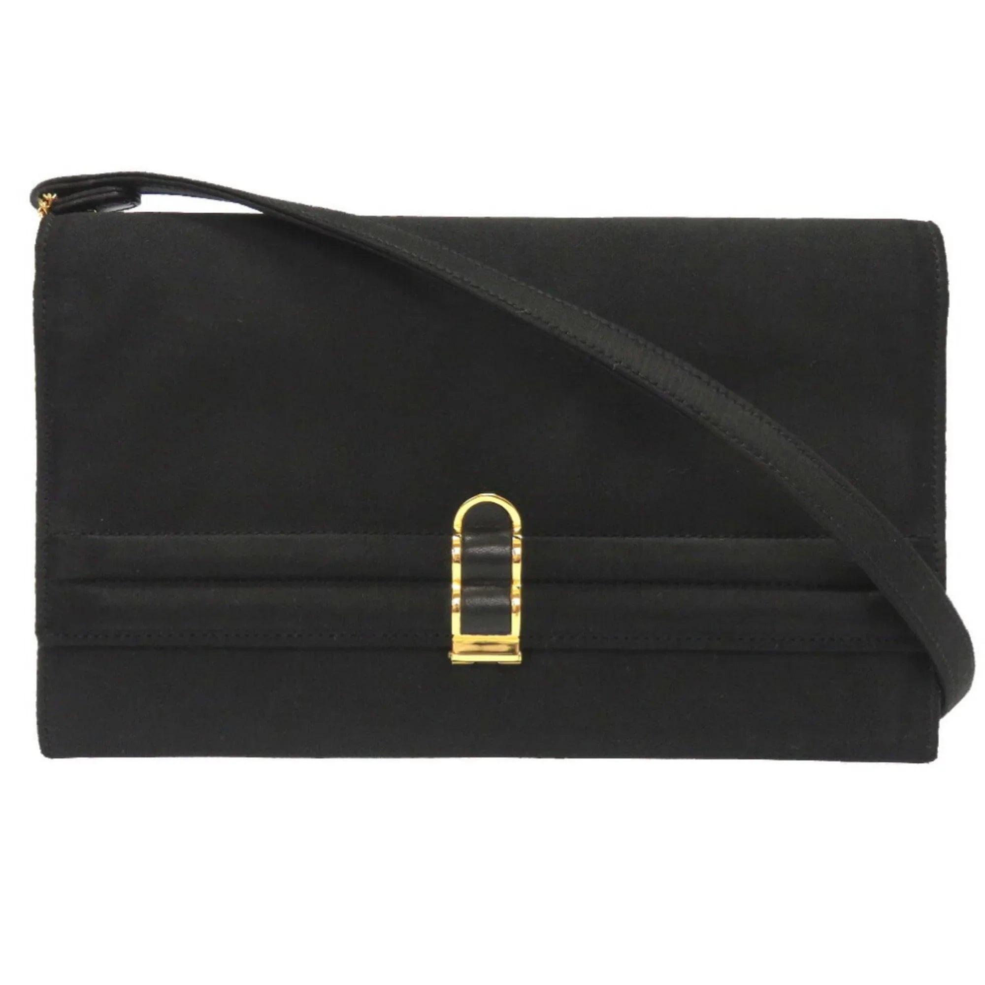 Pre-Owned Hermes Cooktail Satin Black Gold hardware Shoulder Bag 0034 HERMES (Good)