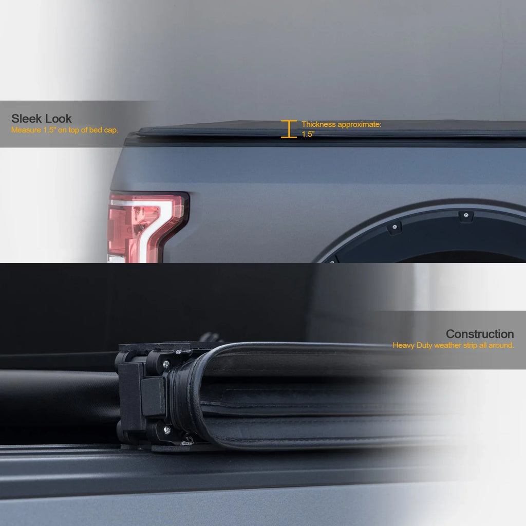 Stehlen 733469490432 Soft Tri-Fold Tonneau Cover with Truck Bed LED Lights For Memory 1500 2009-2018 / Classic 2019-2022 5.7 Feet ( 68.4" ) Short Bed