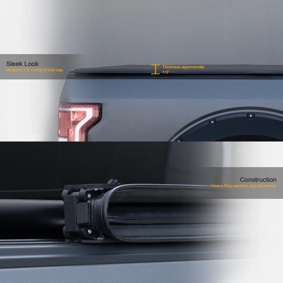 Stehlen 733469490432 Soft Tri-Fold Tonneau Cover with Truck Bed LED Lights For Memory 1500 2009-2018 / Classic 2019-2022 5.7 Feet ( 68.4" ) Short Bed