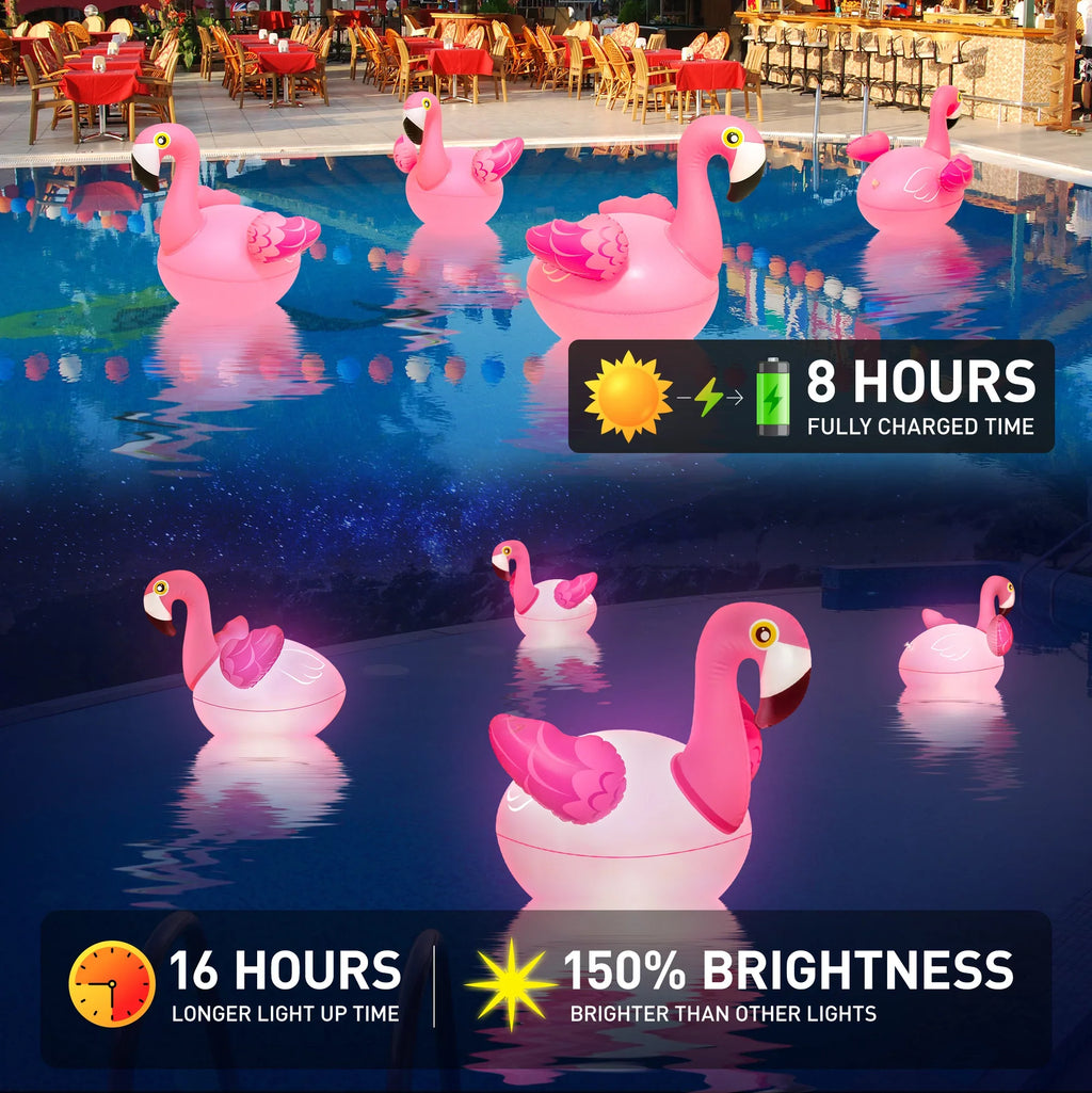Floating Pool Lights 2PCS, Solar Flamingo Pool Lights for Inground Pools Waterproof, Glow in The Dark Light Up Swimming Pool Accessories, Solar Floating Lights for Pool Flamingo Party Decor