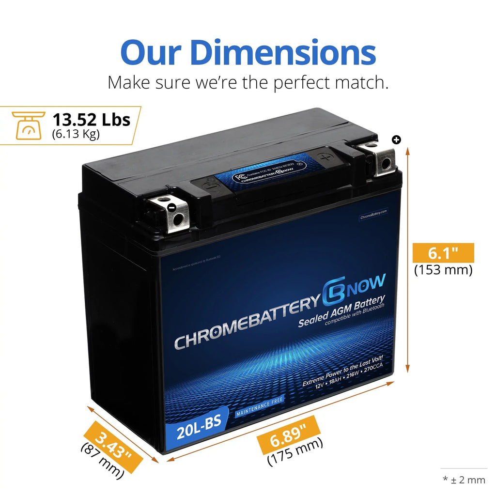 Chrome Cell Now Ytx20l-bs (20l-bs 12 Volt,18 Ah, 270 Cca) ligent Wireless Smartphone Connectivity AGM Energy Source for Personal Watercraft - Brp (sea-doo) 900 Gti 90 Years (2018 - 2020)