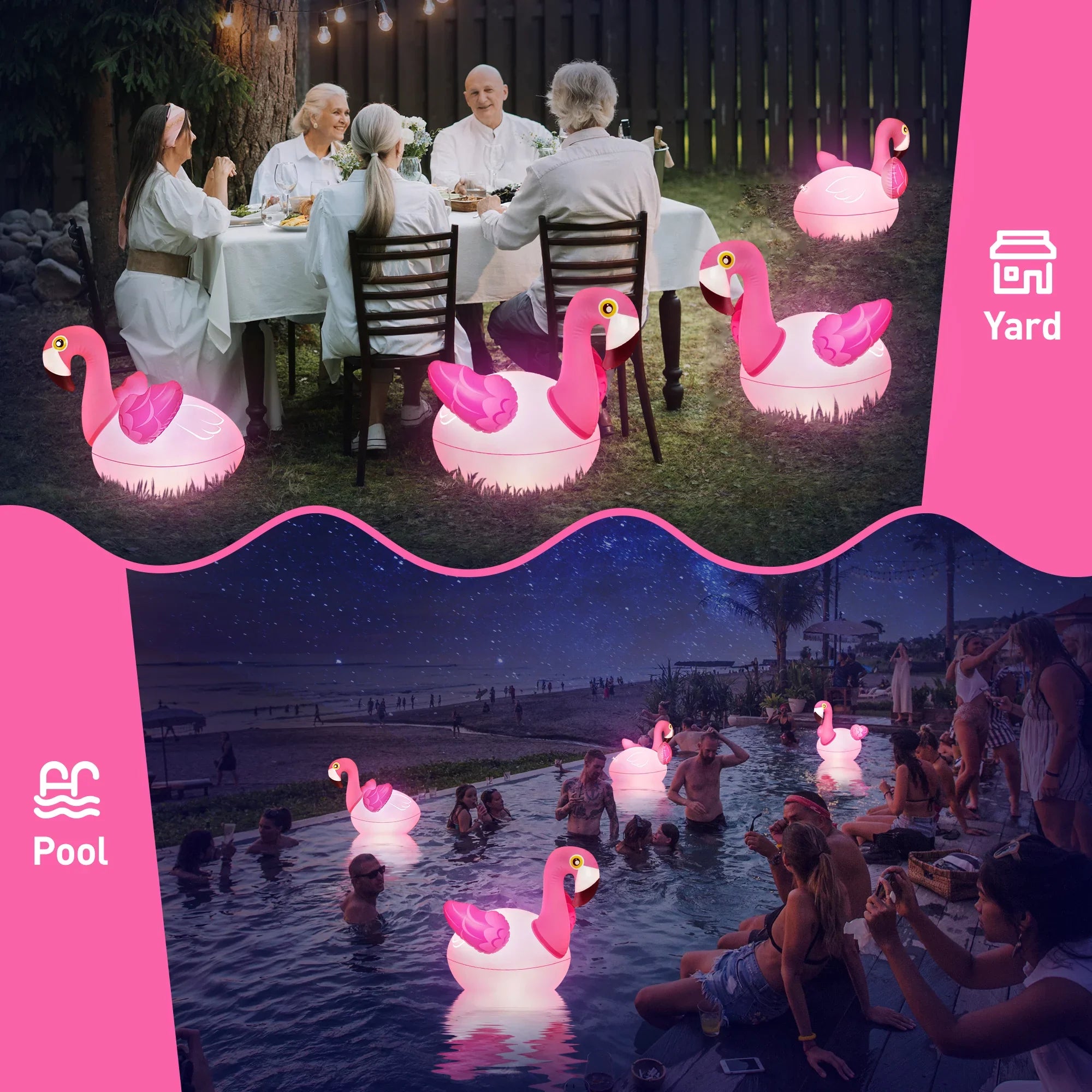 Floating Pool Lights 2PCS, Solar Flamingo Pool Lights for Inground Pools Waterproof, Glow in The Dark Light Up Swimming Pool Accessories, Solar Floating Lights for Pool Flamingo Party Decor