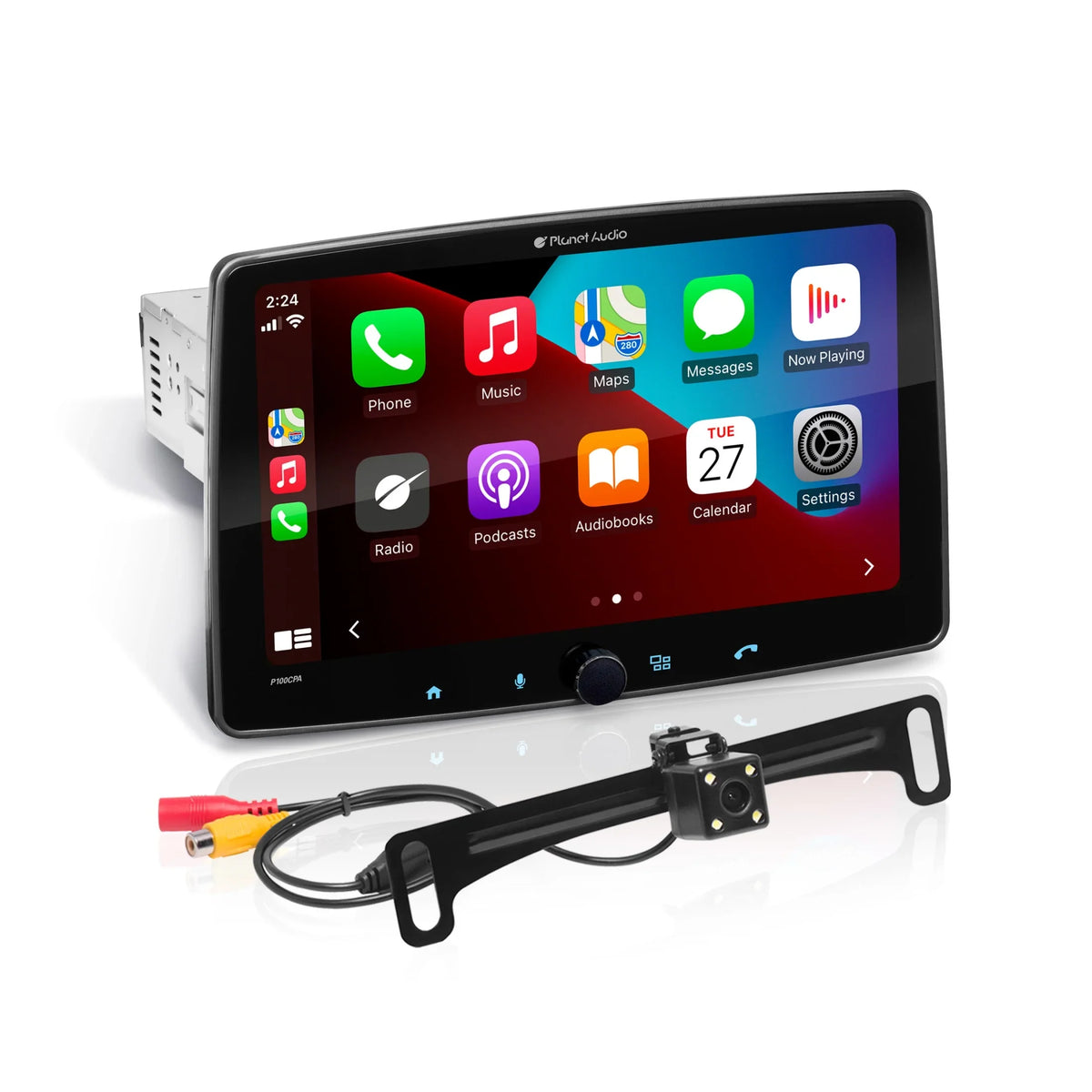 Planet Audio P100CPAC Car Stereo - Apple CarPlay, Android Auto, Single Din, 10.1 Inch Monitor Bluetooth, No CD DVD Player, AM/FM Radio Receiver, Backup Camera