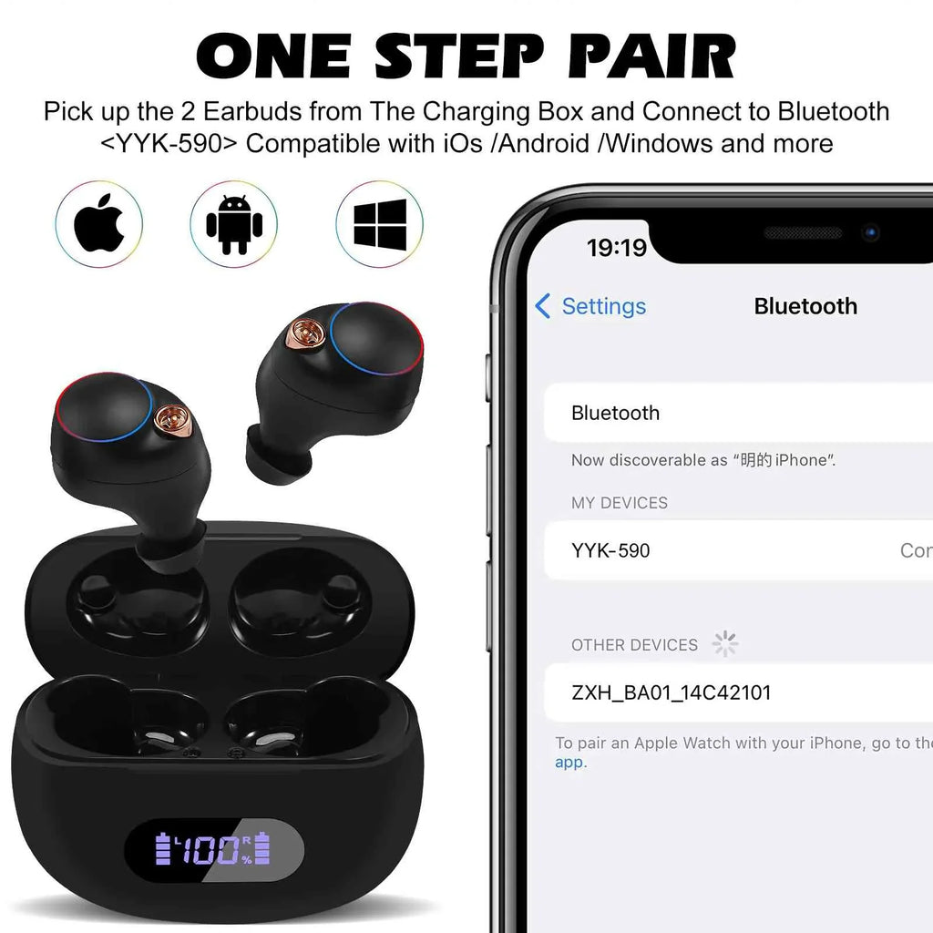 UrbanX True Wireless Bluetooth Earbuds + Charging Case, Black, Connect, IPX5 Water Resistance, Bluetooth 5.2 Connection, Balanced, Bass Boost Compatible with Lenovo Tab M10 Gen 3
