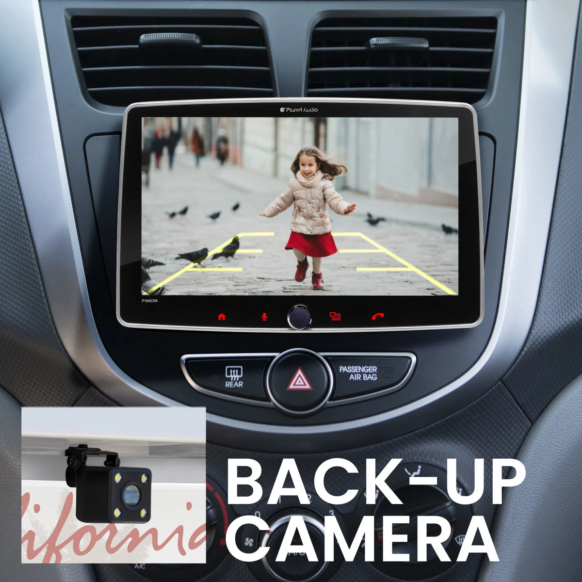 Planet Audio P100CPAC Car Stereo - Apple CarPlay, Android Auto, Single Din, 10.1 Inch Monitor Bluetooth, No CD DVD Player, AM/FM Radio Receiver, Backup Camera