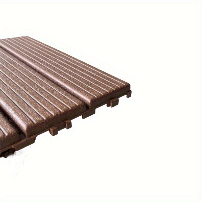 44 PCS Plastic Interlocking Deck Tiles-11.8"x11.8"Waterproof Outdoor Floor All Weather Use,Patio Floor Decking Tiles for Porch Poolside Balcony Backyard,Stripe Texture,Brown