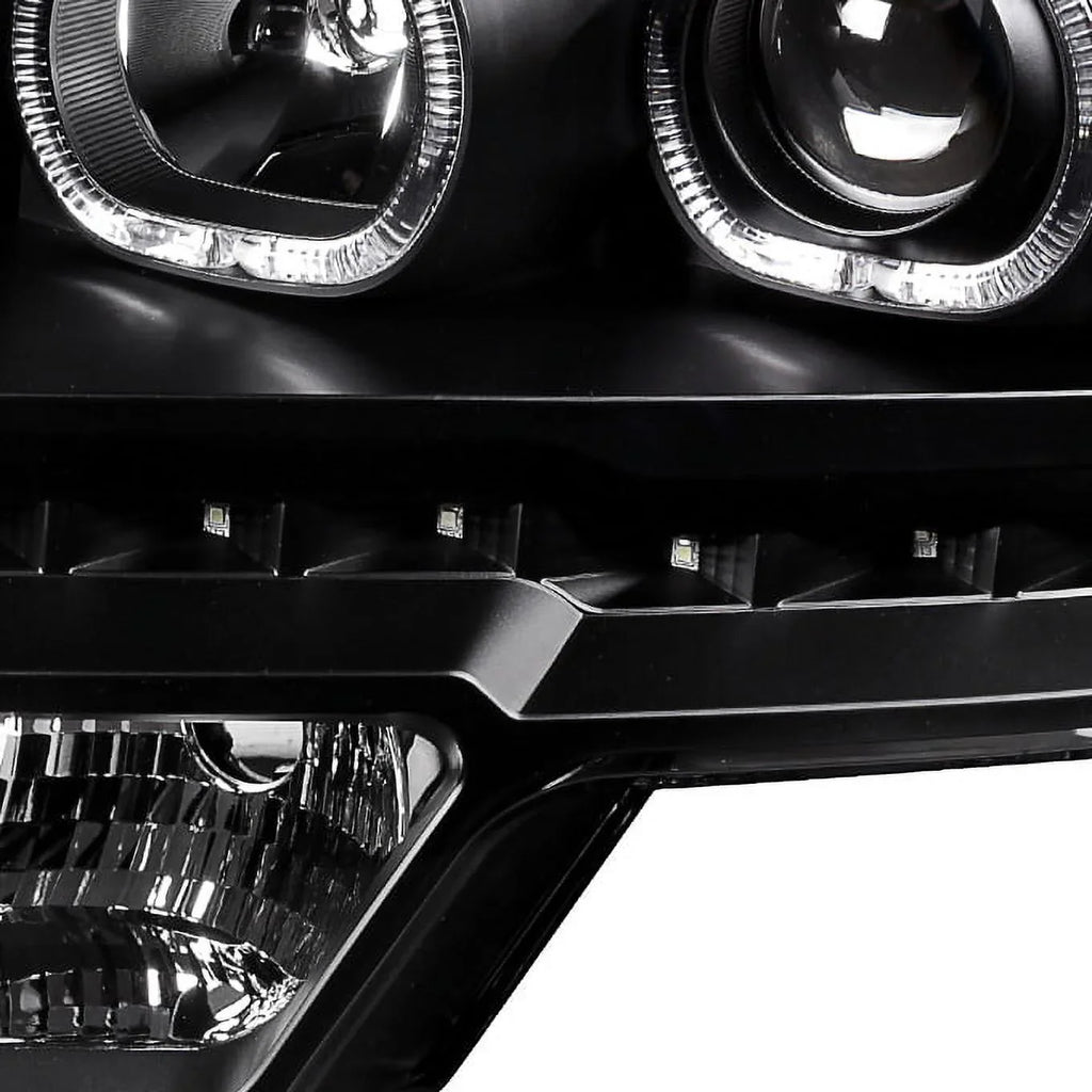 AKKON - For [ LED Halo Ring] 09-14 F150 F-150 Pickup Truck Black Projector Headlights + LED Tail light Set