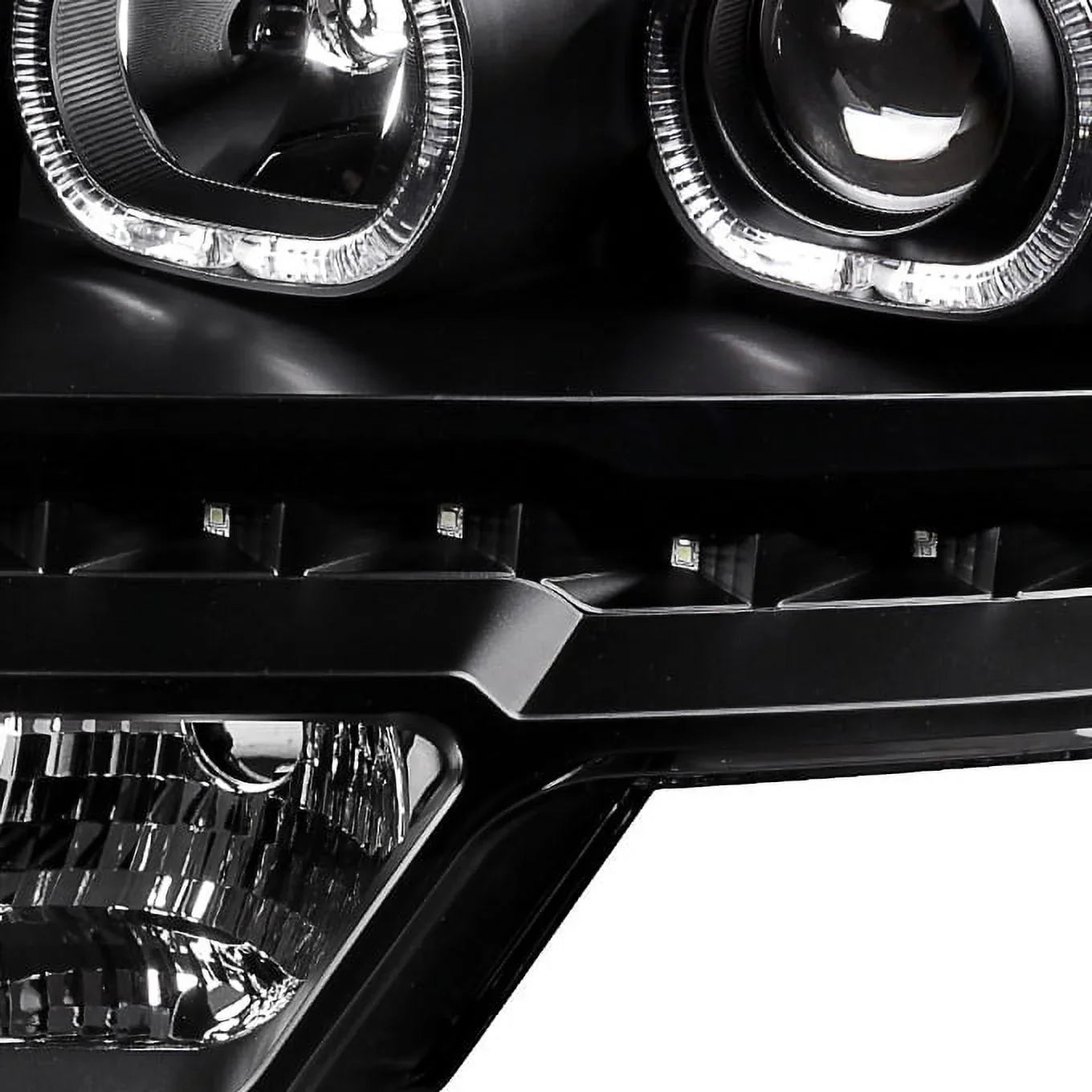 AKKON - For [ LED Halo Ring] 09-14 F150 F-150 Pickup Truck Black Projector Headlights + LED Tail light Set