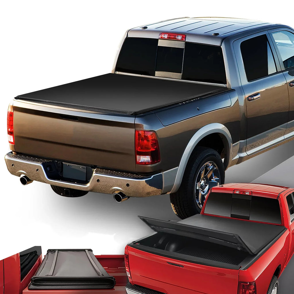 DNA Motoring TTC-TRISOFT-018 For 2009 to 2021 Random Access Memory Truck 1500 5.7' Bed Fleetside Tri -Fold Adjustable Soft Top Trunk Tonneau Cover