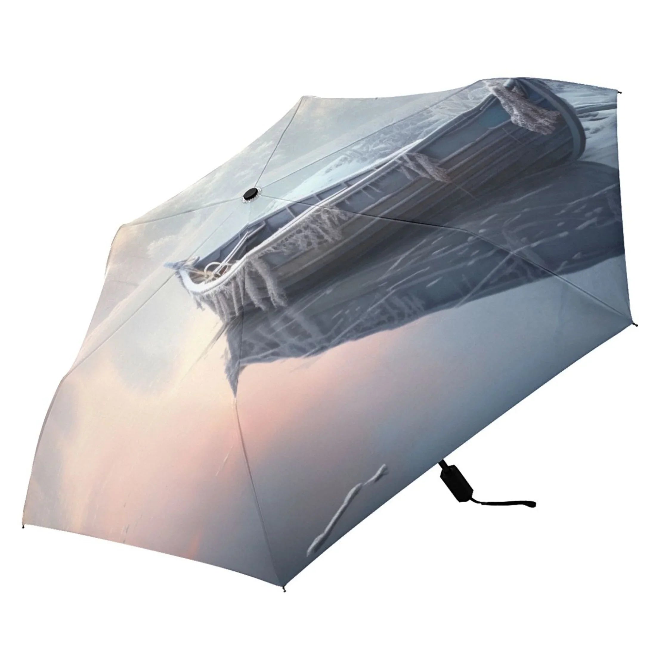 Winter Snow with Boat Compact Folding Umbrella for Rain Windproof Travel Umbrella UPF 50+ Lightweight Packable Arc Size