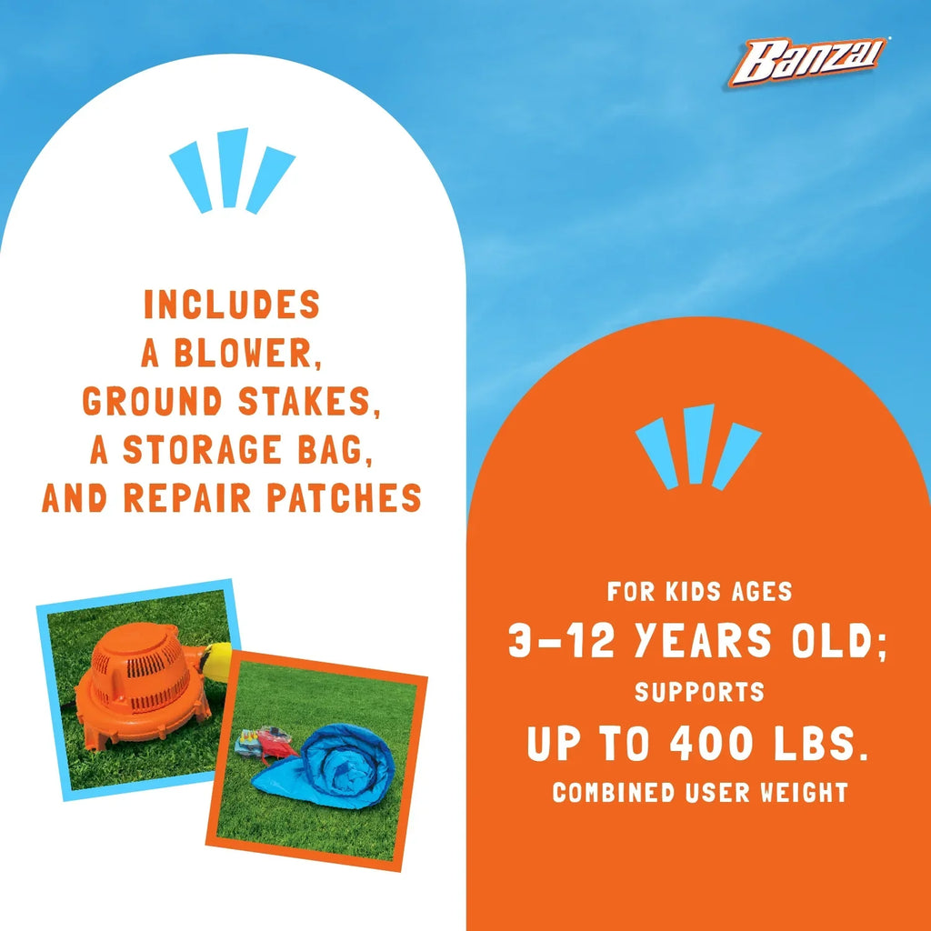 Banzai Slide N’ Fun Complete Bounce House Set with 2 Slides and Air Blower