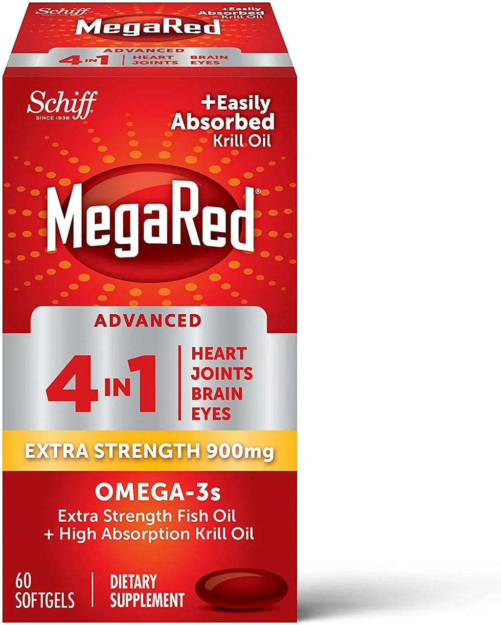 MegaRed Advanced 4 in 1 Omega-3 Fish Oil & Krill Oil Softgels, 900 Mg, 40 Ct, 2 Pack
