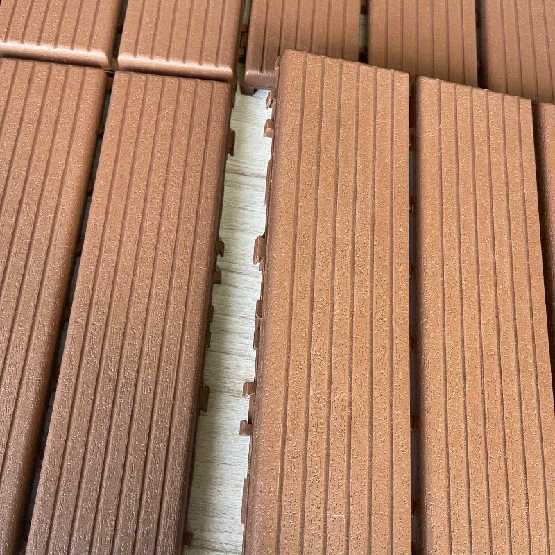 44 PCS Plastic Interlocking Deck Tiles-11.8"x11.8"Waterproof Outdoor Floor All Weather Use,Patio Floor Decking Tiles for Porch Poolside Balcony Backyard,Stripe Texture,Brown