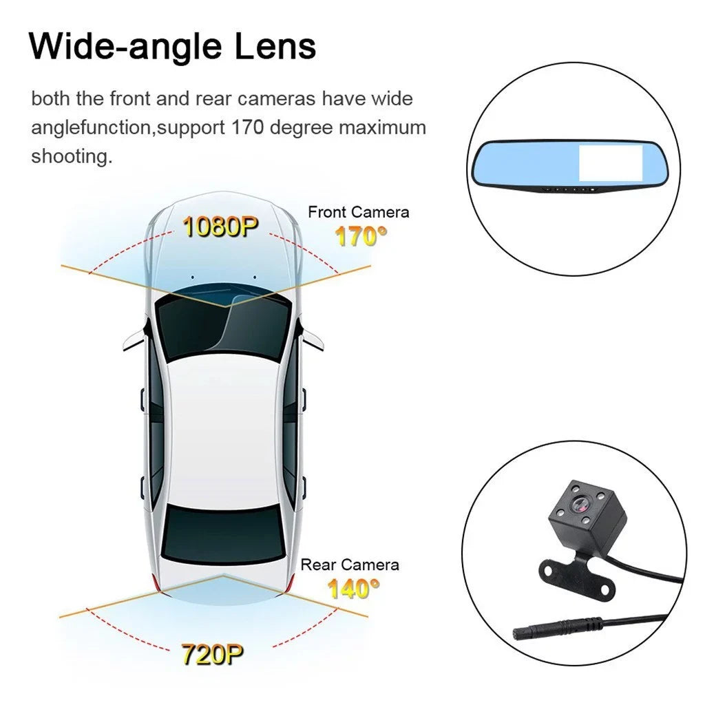 1 Pack 1080P Rearview Mirror Car Camera 4.3" Dash Cam for Cars Trucks,170°Wide Angle Lens Car Cam Front Rear DVR Monitor, Night Vision,Parking Monitor,Motion Detection,G-sensor
