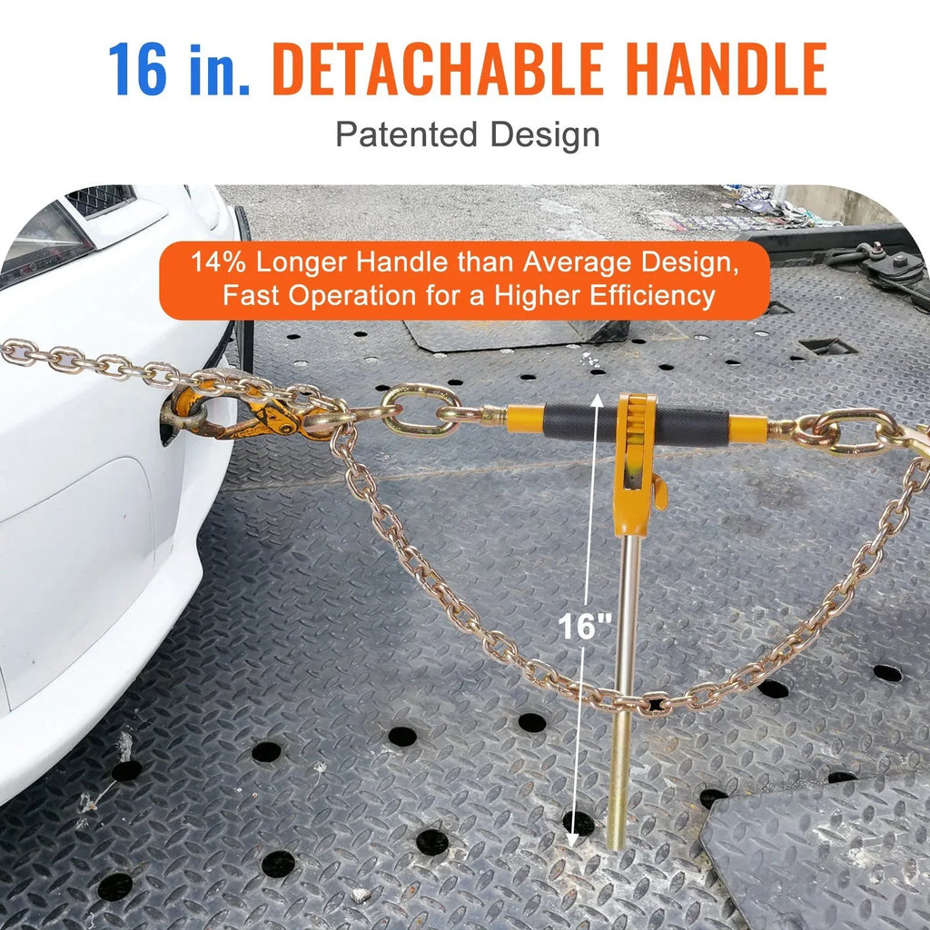 VEVOR Ratchet Chain Binder, 38"-12" Heavy Duty Load Binders, with G80 Hooks 12000 lbs Secure Load Limit, Labor-saving Anti-skid Handle, Tie Down Hauling Chain Binders for Flatbed Truck Trailer, 4 Pc