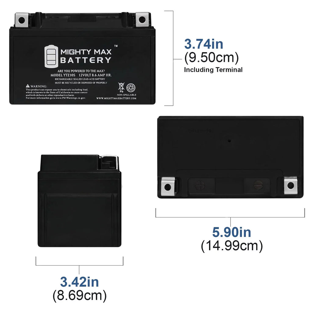 YTZ10S 12V 8.6AH Replacement Energy Source compatible with Suzuki 1000 GSX-R1000 00-17 - 3 Pack