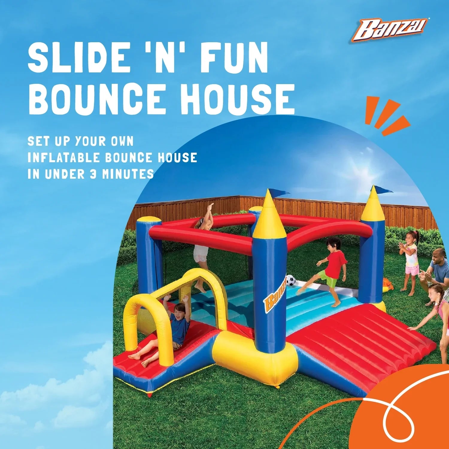 Banzai Slide N’ Fun Complete Bounce House Set with 2 Slides and Air Blower