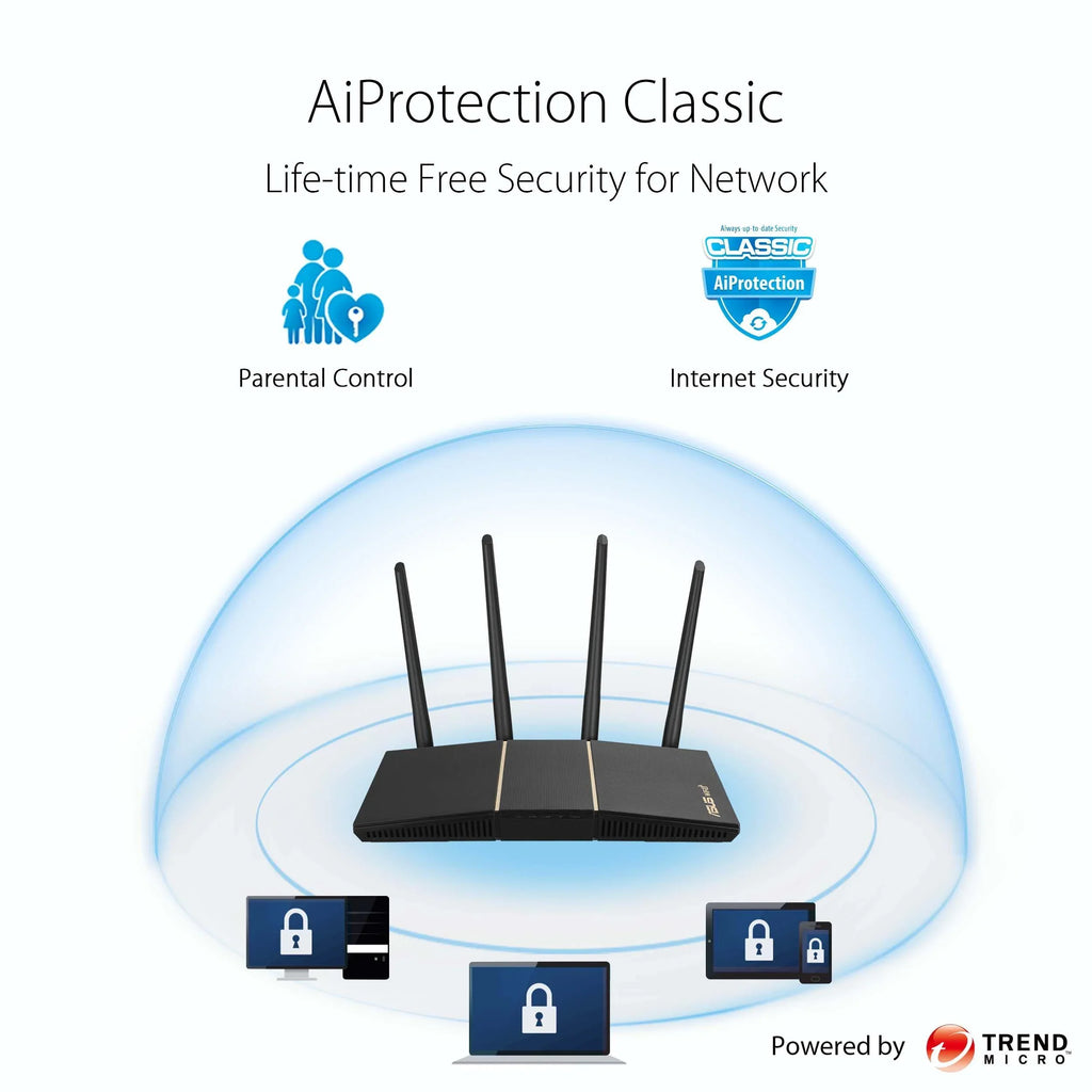 ASUS WiFi 6 Router (RT-AX57) - Band Gigabit Wireless Internet Router, Gaming & Streaming, AiMesh Compatible, Included Lifetime Internet Security, Parental Control, MU-MIMO, OFDMA