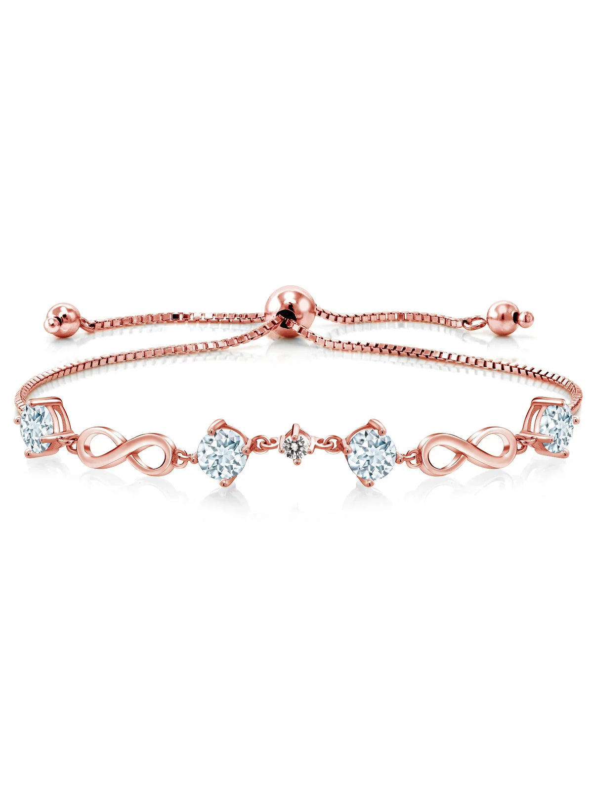 Gem Stone King 925 Sterling Silver Sky Blue Aquamarine and White Diamond Tennis Bracelet For Women (2.07 Cttw, Round 5MM, Gemstone Birthstone, Fully Adjustable Up to 9 inch)