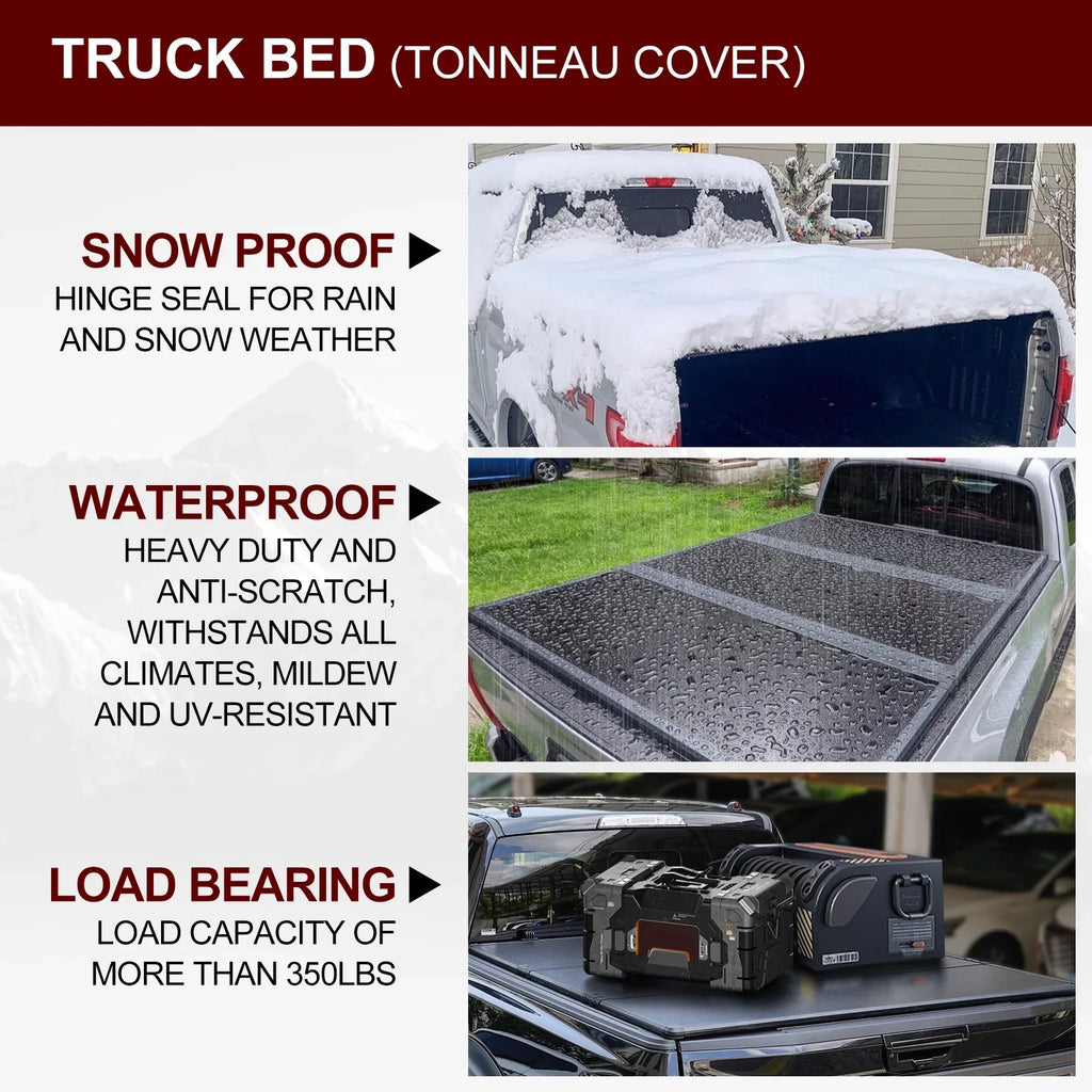 Kikito Professional FRP Hard Tri-Fold Truck Bed Tonneau Cover for 2003-2024 Memory 1500 2500 3500 6.4ft (74.6in) Bed Without | Memory & Deckrail System |
