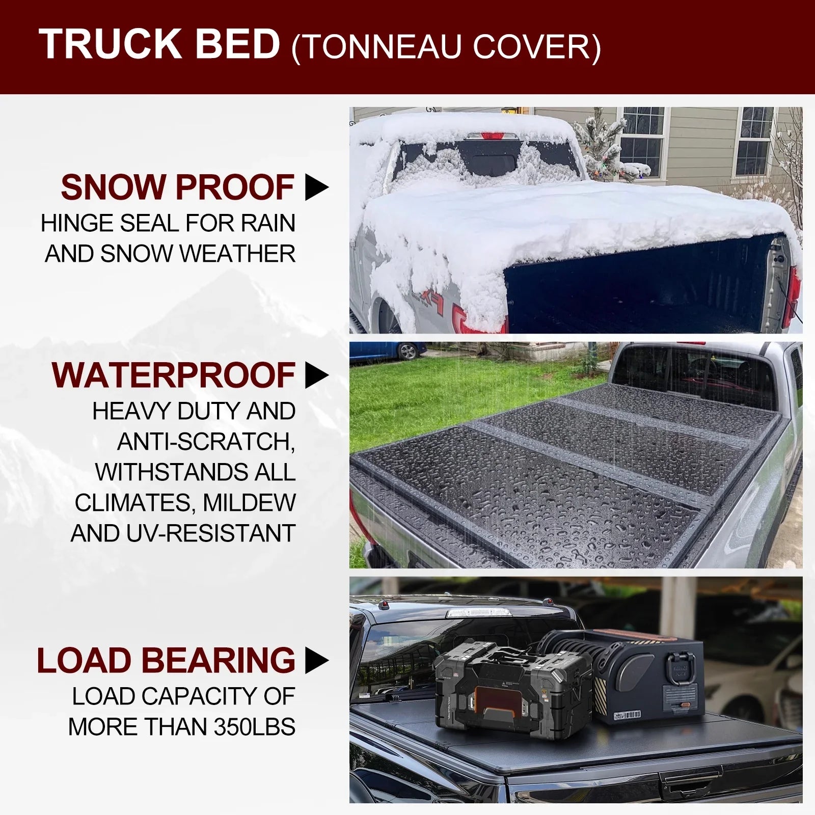 Kikito Professional FRP Hard Tri-Fold Truck Bed Tonneau Cover for 2003-2024 Memory 1500 2500 3500 6.4ft (74.6in) Bed Without | Memory & Deckrail System |